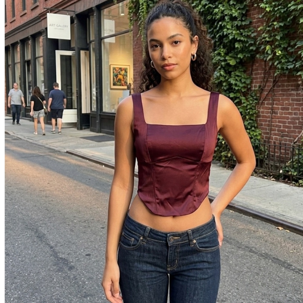 Abercrombie & Fitch Deep Red corset-like crop Top size small EUC